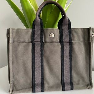 Hermes Black-Gray Canvas Fourre-Tout